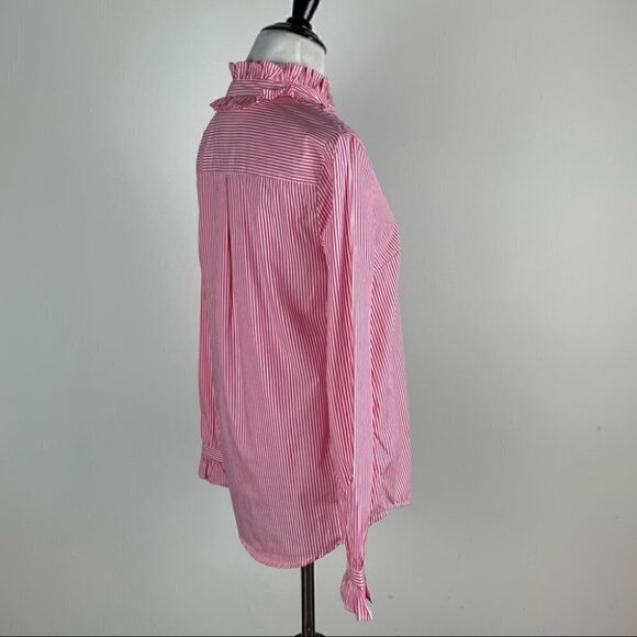 J Crew Re-imagined top style as700 size XS pink white pinstriped ruffle - Picture 3 of 13